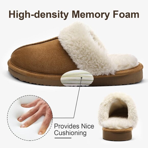 Women's Chestnut Comfy Memory Foam Slippers Closed-Toe Indoor House Shoes - Picture 9 of 11